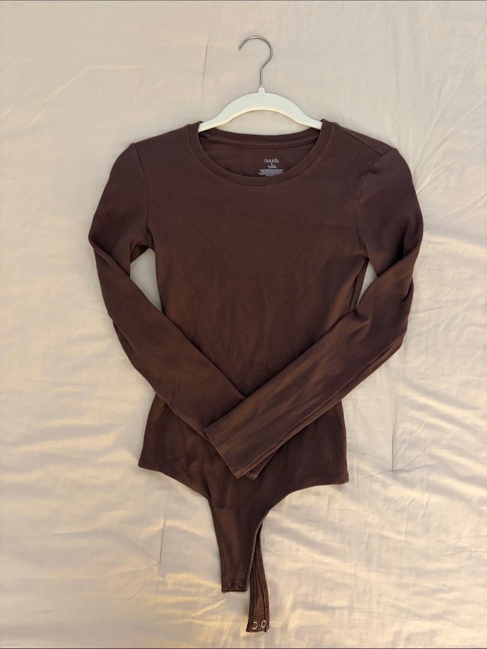 nuuds Chocolate Brown Ribbed Long-Sleeve Bodysuit